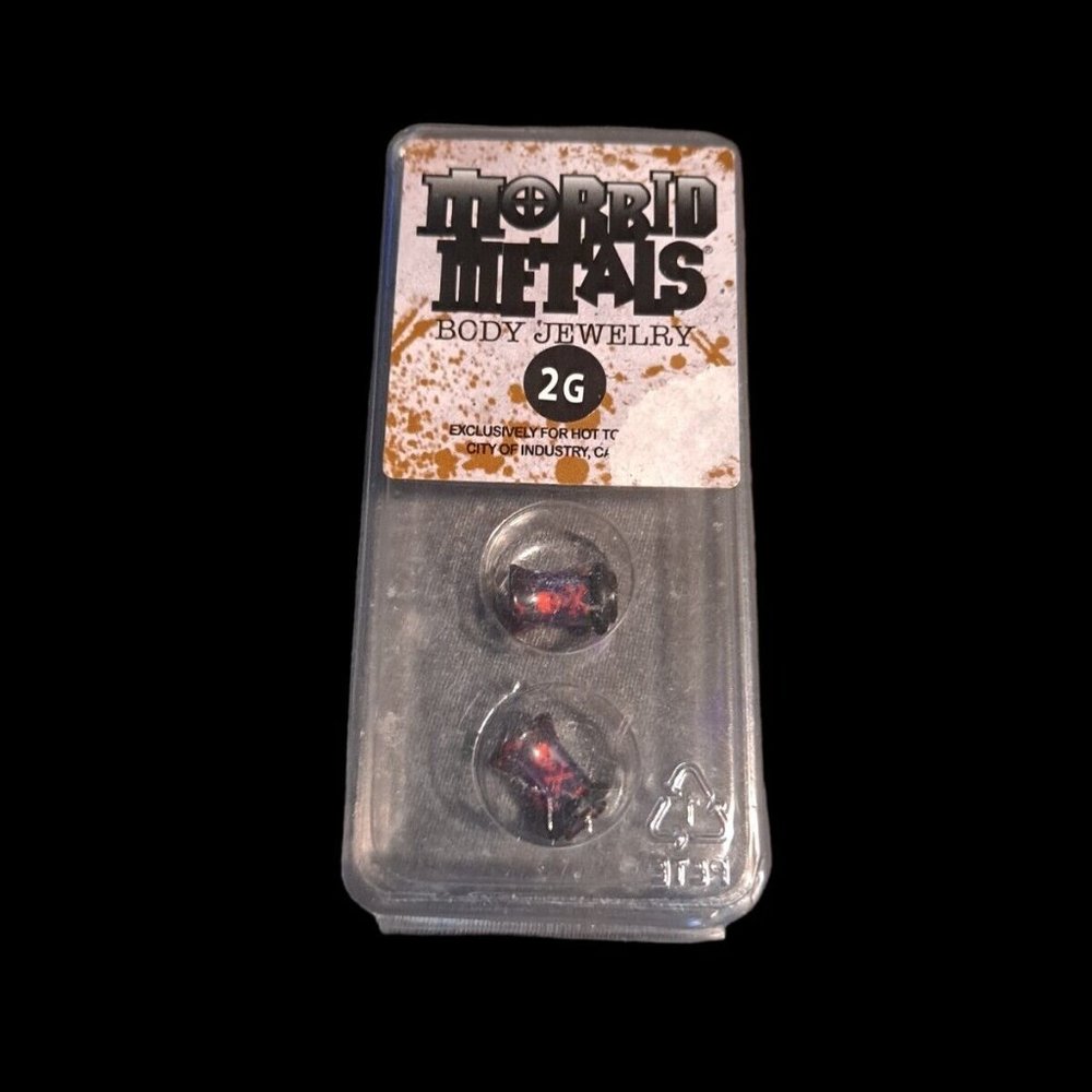 Morbid Metals Black Red Skulls Ear Plug Spacer Body Jewelry 2g (6mm)